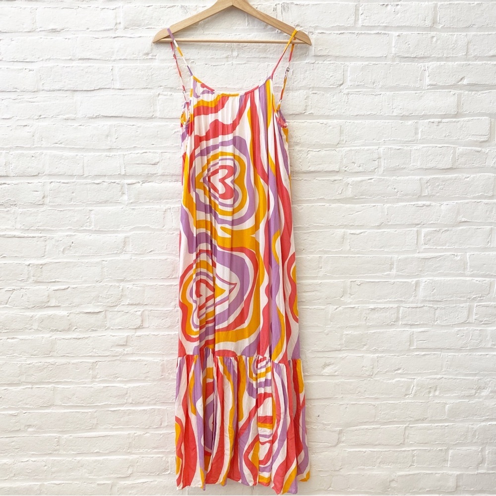 Sundress || Clea Dress Maxi Scoop Back Heart Pattern Pink Orange XS/S - Picture 2 of 9